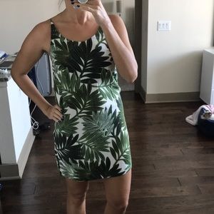 Green palm print sheath dress